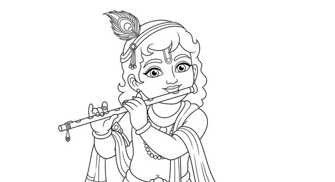 black and white krishna playing flute clip art preview