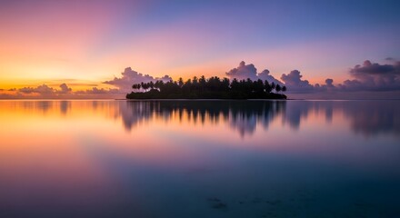 Naklejka premium Serene Island Sunset: Reflections of Paradise and Tranquility