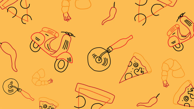 Pizza delivery tools and food background