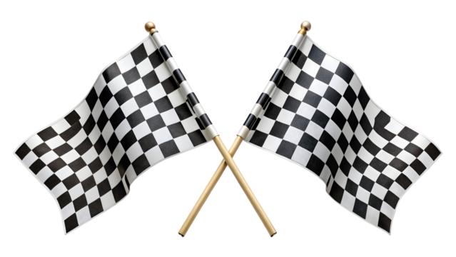 Two Crossed Checkered Racing Flags – Finish Line Symbol on Pure White Background

 - Powered by Adobe
