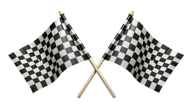 Two Crossed Checkered Racing Flags – Finish Line Symbol on Pure White Background

