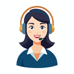 Professional woman customer service representative smiling with microphone on clean white background