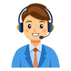 Friendly young male call center worker in headset offering quality service on white backdrop