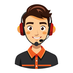 Happy young man in headset delivering positive customer experience in minimalist white environment