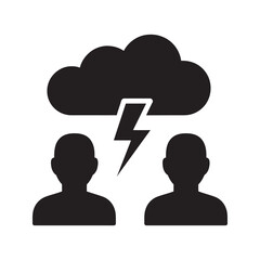 Conflict disagreement icon with two people arguing representing a debate problem and a communication breakdown between team members vector solid glyph icon