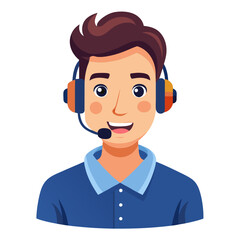 Confident male customer support specialist wearing headset offering helpful service on white background