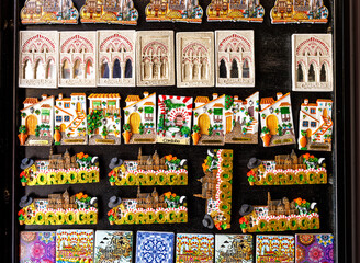 Mosaic of colorful magnets of the city of Cordoba for sale, Spain, Europe