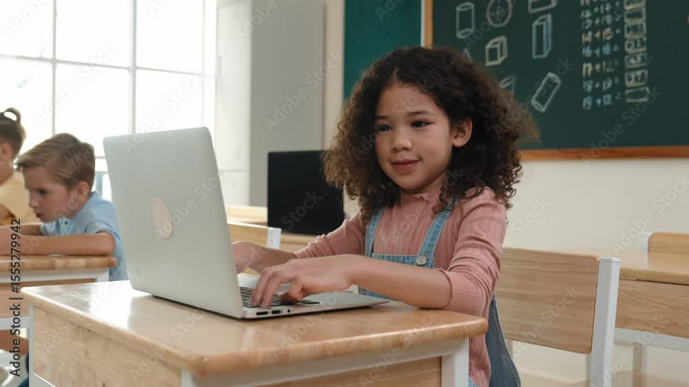 Poster american girl learning about coding engineering prompt while diverse students sitting at stem techno