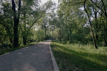 Rostokinsky aqueduct park in Moscow. View of the pond. landscape design of the park. Akveduk Park in Rostokino district, Moscow