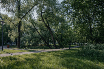 Rostokinsky aqueduct park. path in the park in summer. rostokino aqueduct park in summer. Moscow district - Rostokino