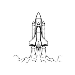 Obraz premium Minimalist Rocket Launch Line Art Silhouette