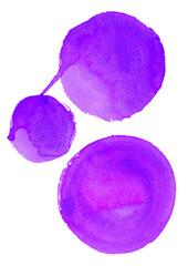 Round violet watercolor frame, circle shape form isolated on white background. Handmade technique