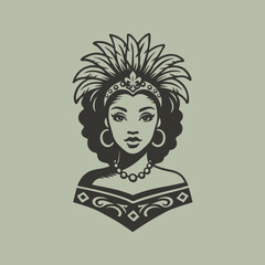 Beautiful young brasilian woman in ethnic clothing. Retro vector illustration suitable as a logo, for textile printing or advertising of all kinds.
