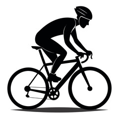 Naklejka premium Cyclist Riding Road Bike Silhouette Vector - Sportive Man on Bicycle, Cycling Hobby & Healthy Lifestyle isolated on white background 