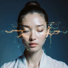 futuristic portrait of a woman in rays of light