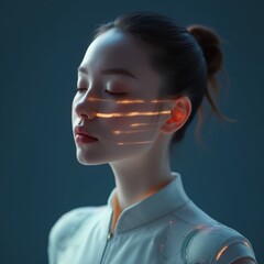 futuristic portrait of a woman in rays of light