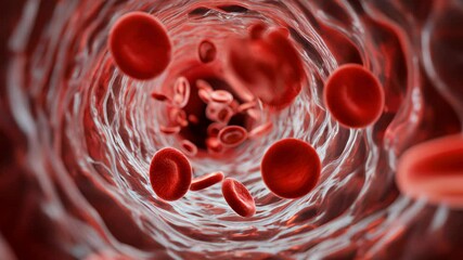 Red blood cells flowing through a blood vessel in human circulatory system, ideal for educational and biology representations. - Powered by Adobe