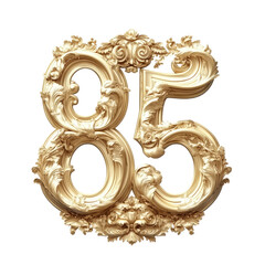 Ornate Golden Number Eighty-five With Baroque Detailing on Transparent Background