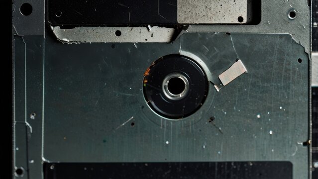 Close-Up Texture of Broken Vintage Floppy Disk from 1990s Technology

