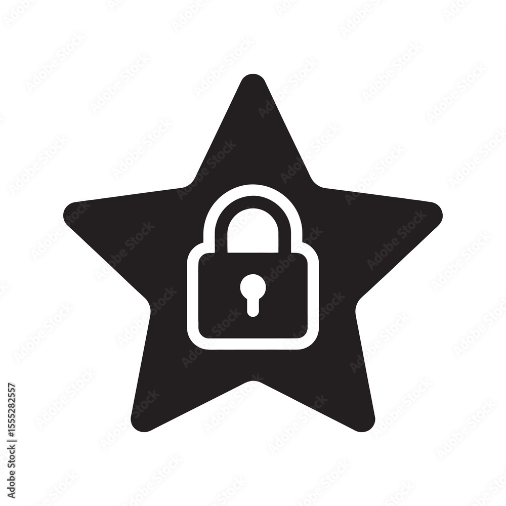 Poster favorite security icon with a star and padlock for bookmarking private content or creating a secure 
