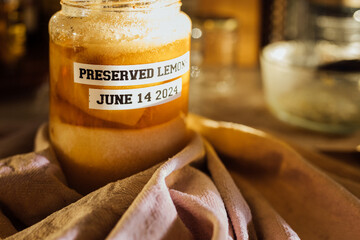 Homemade preserved lemons in salt