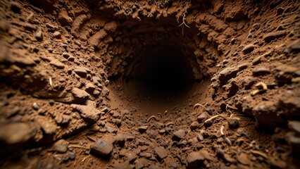 Detailed View of Hollowed Hole Soil Surface with Natural Underground Passageway

