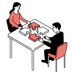 Teamwork Strategy Discussion with Puzzle Pieces