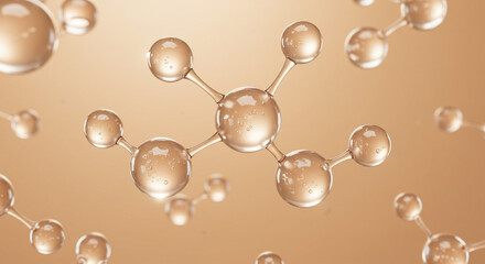 A close up view of a molecular structure with connected spheres on a gold gradient background