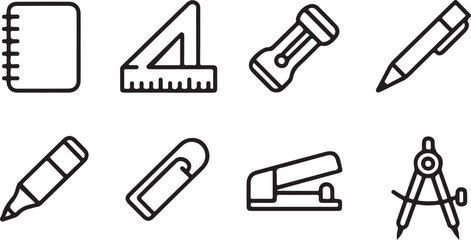 Obraz premium Back to School Essential Stationery Icons and Supplies