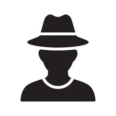 Incognito mode icon with a person in a hat and sunglasses representing privacy anonymous browsing and a secret agent or spy vector solid glyph icon