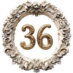 Ornate Round Frame With Golden Numbers Inside Floral Arrangement Against Transparent Background