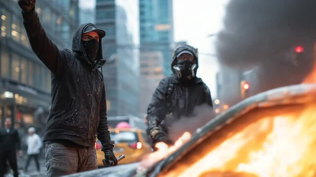 Protesters protesting on a city street