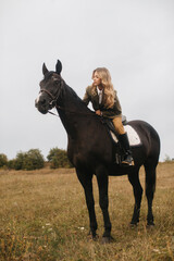 Woman Riding a Horse in a Serene Countryside Setting