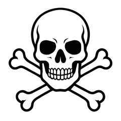 Classic Black and White Skull and Crossbones Warning Symbol Vector - Ideal for Danger and Poison Signs