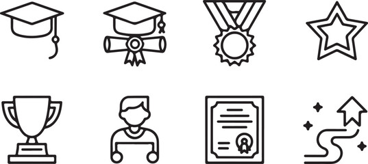 Graduation Icons Caps, Diplomas, Medals, and Awards