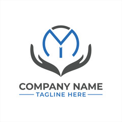 Letter M Logo Design with Protective Hands and Circle Concept