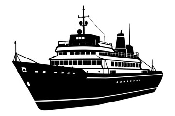 Obraz premium Polar Exploration Vessel with Icebreaker Front Vector Silhouette