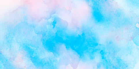 Colorful bright ink and watercolor textures on white paper background. Paint leaks and ombre effects. Grungy pastel light pink, purple and blue shades watercolor paper textured illustration.