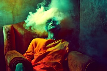 Hallucination - due to intoxication: abstract image of health condition. Mysterious disorder. Seeing things. Science of brain. Metaphorical intoxication perceptions of a mental illusion.