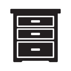 Wooden dresser icon with drawers for home furniture and interior design representing a cabinet for storage of clothes in a modern bedroom decor vector solid glyph icon
