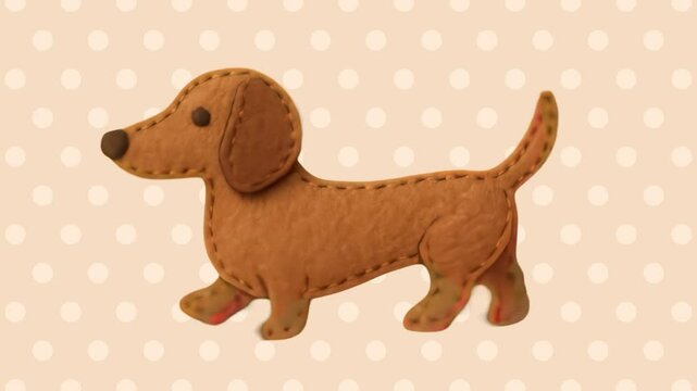 Cute stitched dachshund animation isolated asset, transparent 4K video, alpha channel, ProRes 4444