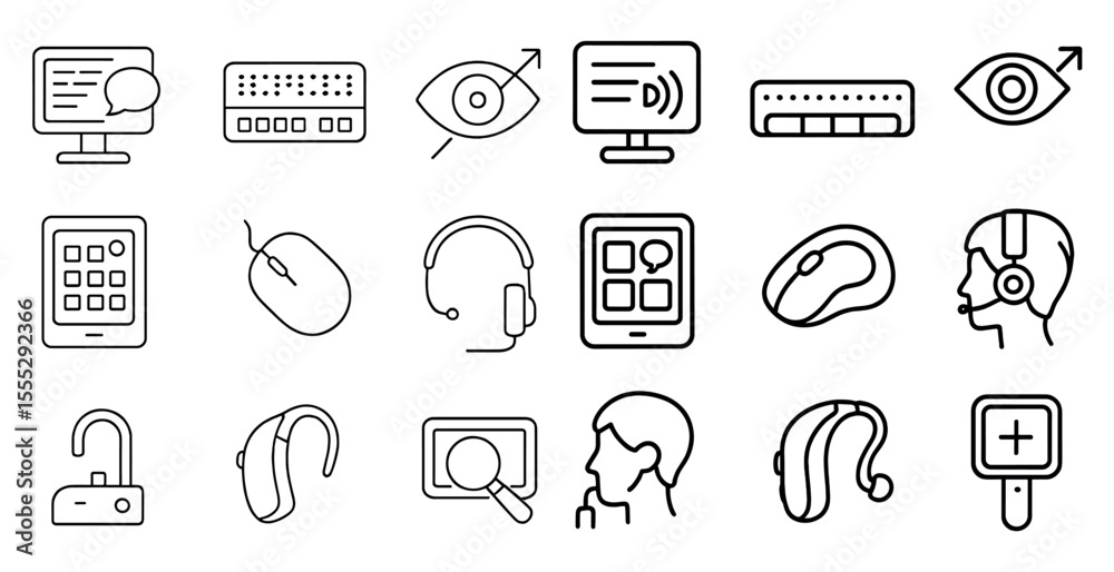 Fototapete set of icons for various computer peripherals and devices. the icons include a keyboard, mouse, moni