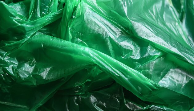 extreme close up of green empty plastic bag background the plastic surface is wrinkly and tattered making abstract pattern selective focus shallow depth of field