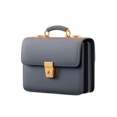 Stylish Matte Gray Briefcase Icon with Golden Details for Professional Use in 3D Render
