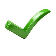 Glossy Green Checkmark Symbol with Drop Shadow in 3D Style for Completion and Approval Themes in Digital Design