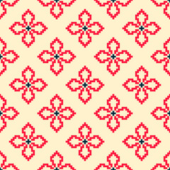 seamless pattern with red pixel flowers