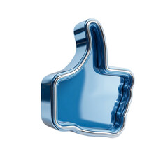 3D Chrome Blue Thumbs Up Icon with Depth and Shiny Surface for Use in Modern Digital Designs and User Interface Concepts