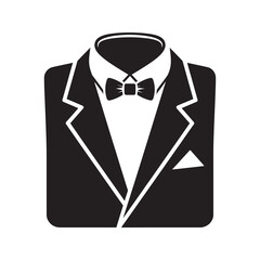 Tuxedo suit icon with a bow tie representing formal wear for a groom at a wedding a gentleman at a gala or a fancy event vector solid glyph icon