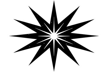 Fototapeta premium Black and white vector illustration of a compass rose star flower symbol design