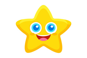 Fototapeta premium A funny yellow cartoon star character with a happy, smiling face and expressive eyes, designed as a cute and comical vector art illustration